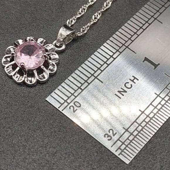 925 Silver Pink Necklace Earrings Flower CZ Diamond Set Spring Summer BOHO Gift - Picture 6 of 8
